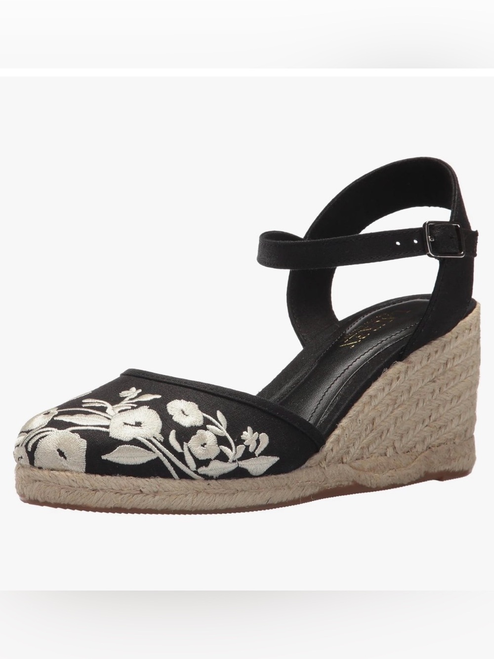 Lauren Ralph Lauren Hayleigh Embroidered Black Wedge Espadrille Wedge Sz 9.5